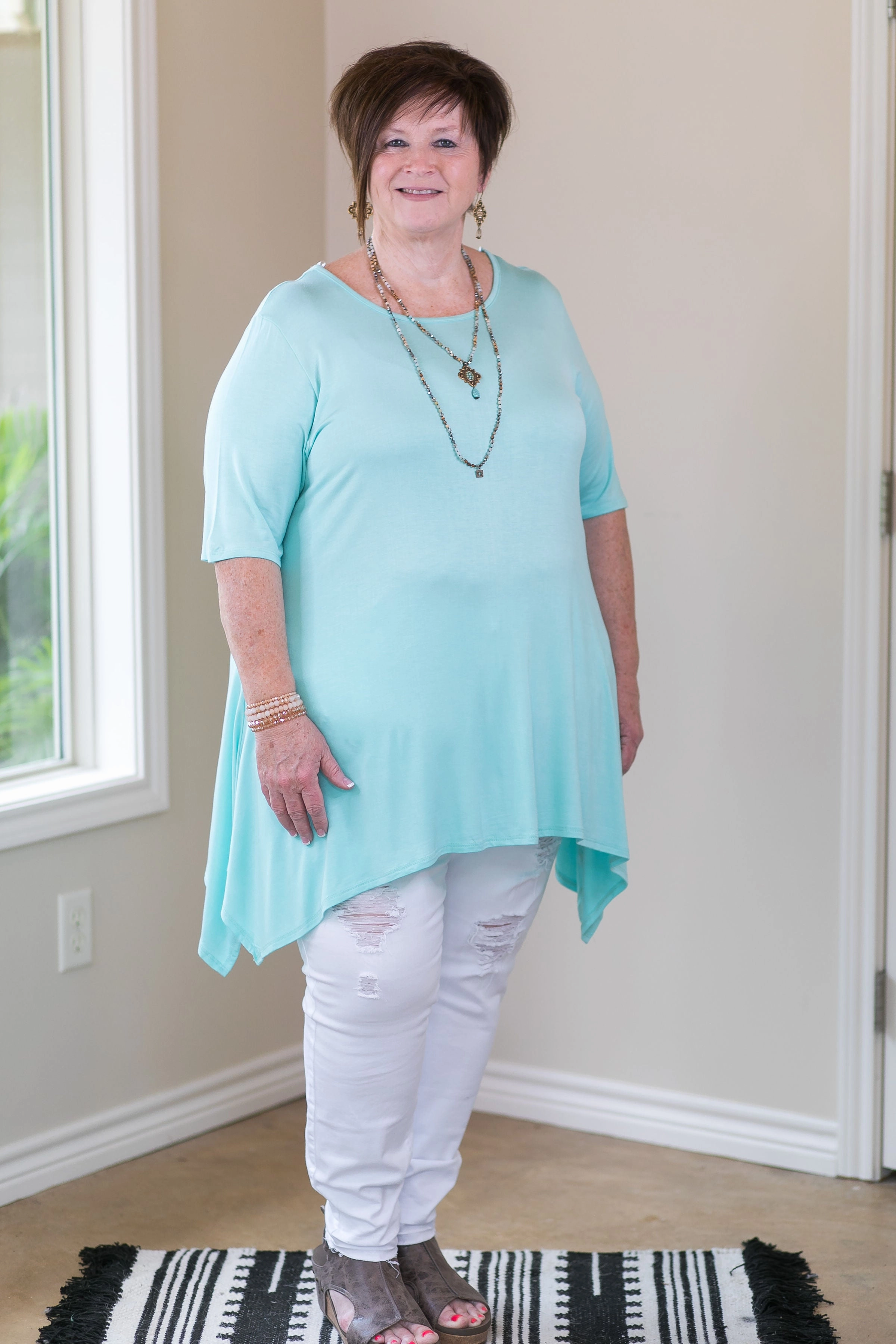 Whenever This Happens Solid Handkerchief Tunic Top in Mint FlexibleFit Classic Shirt