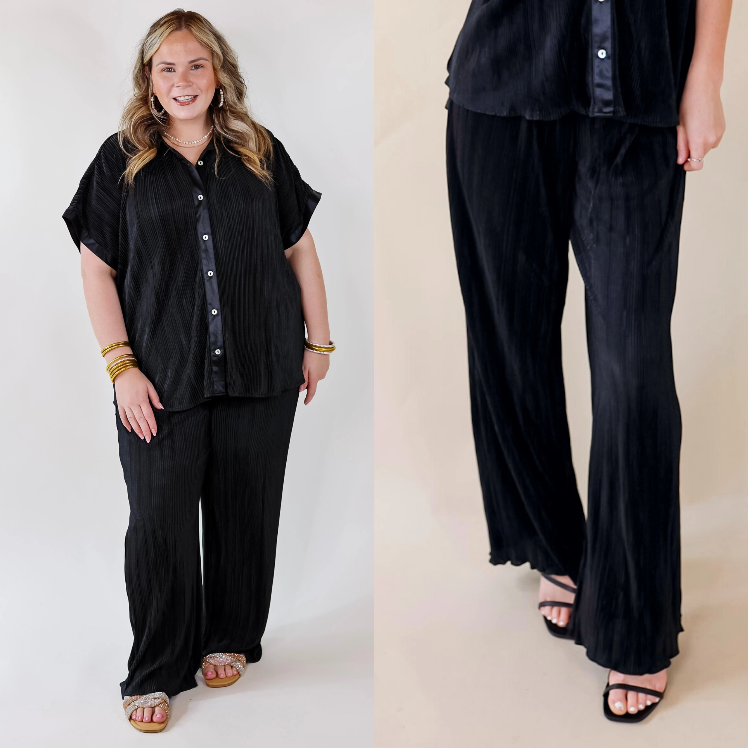 Multi Panel Construction Smart Design Walking In Paradise Pliss?? Drawstring Pants in Black