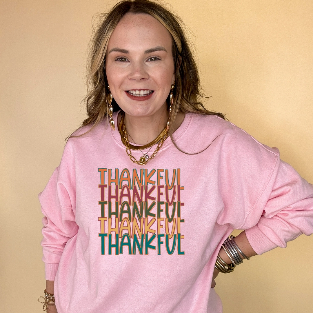 Online Exclusive | Thankful Thankful Thankful Graphic Sweatshirt in Multiple Color Options Flexible Fit