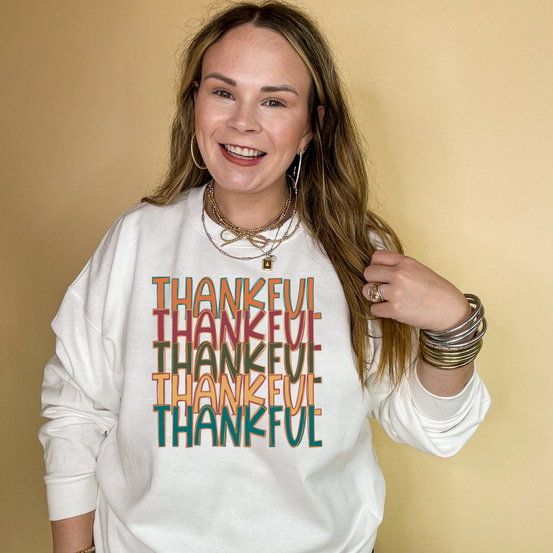 Comfy Pieces Online Exclusive | Thankful Thankful Thankful Graphic Sweatshirt in Multiple Color Options