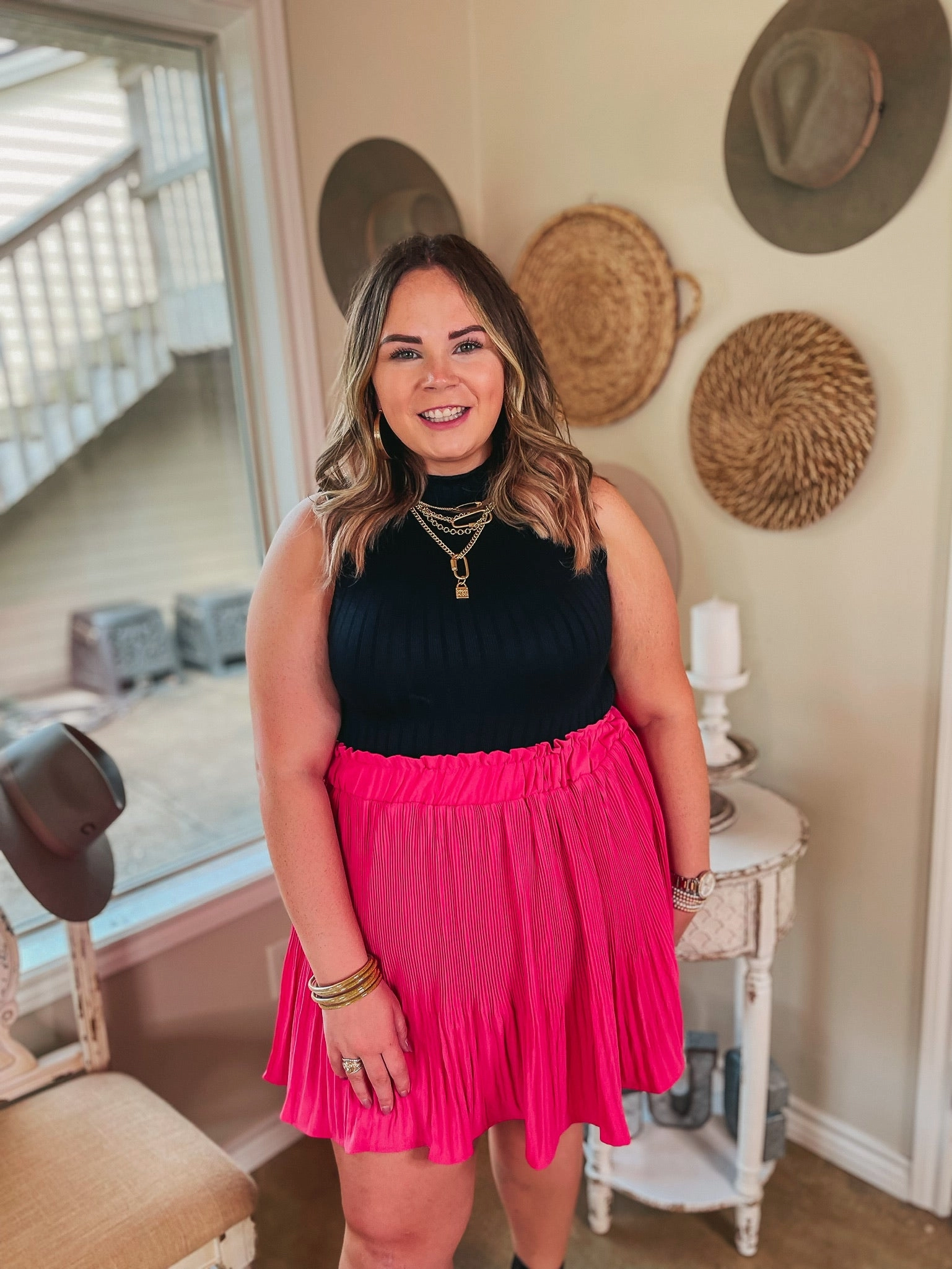 Style Stash Pleated Ruffle Mini Skirt in Hot Pink french chic Calm Core