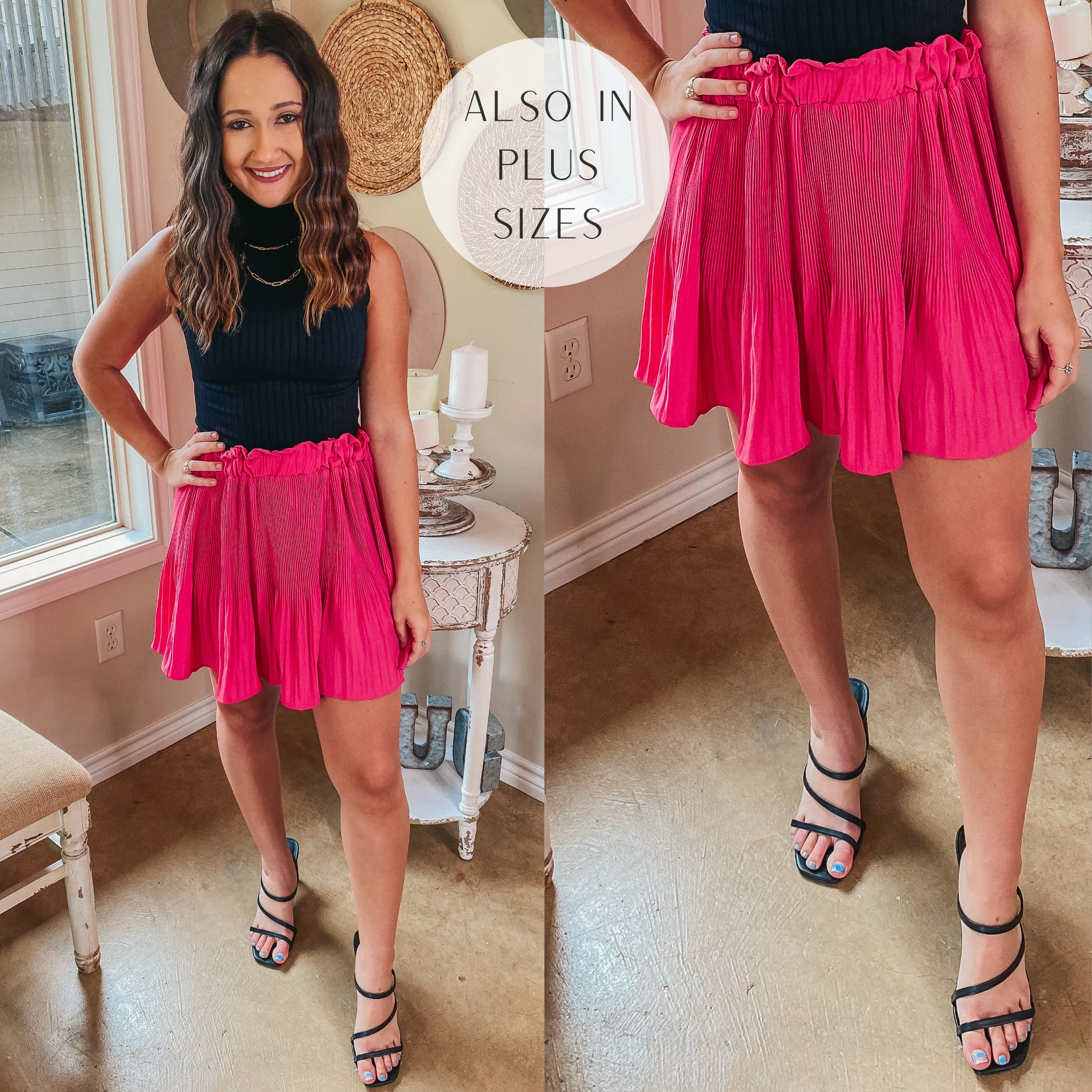 Wonder Fit FlexibleCollarDesign Style Stash Pleated Ruffle Mini Skirt in Hot Pink