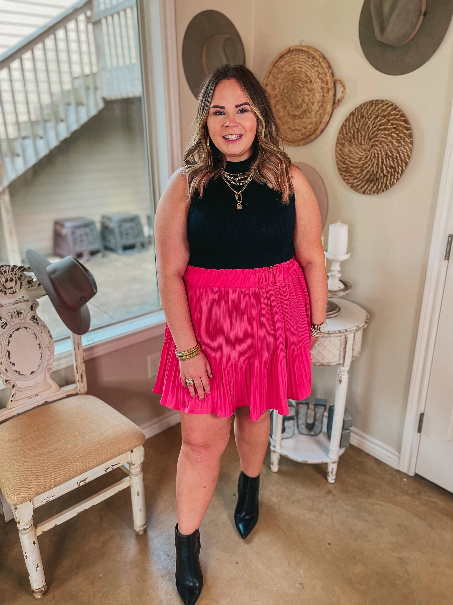 Style Stash Pleated Ruffle Mini Skirt in Hot Pink AntiPilling