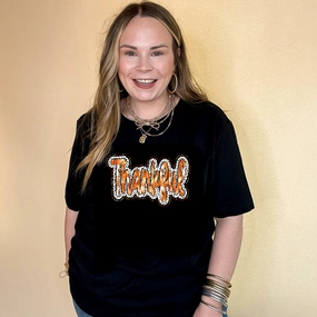 Online Exclusive | Thankful Autumn Watercolors and Dalmatian Background Graphic Tee in Multiple Color Options Good stretch Flexible stretch