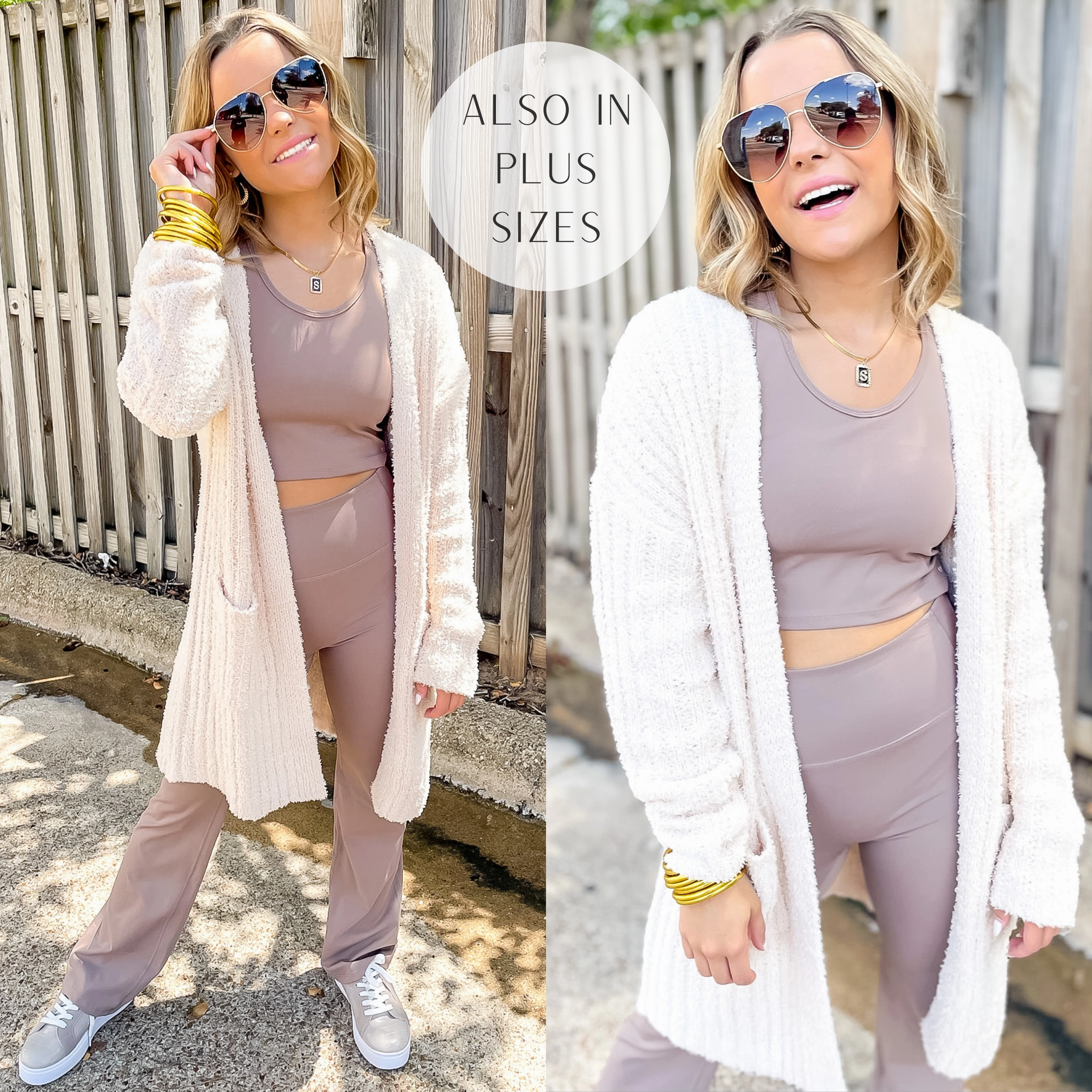 Royal Ease Cold Brew And Cuddles Long Sleeve Cardigan with Pockets in Ivory