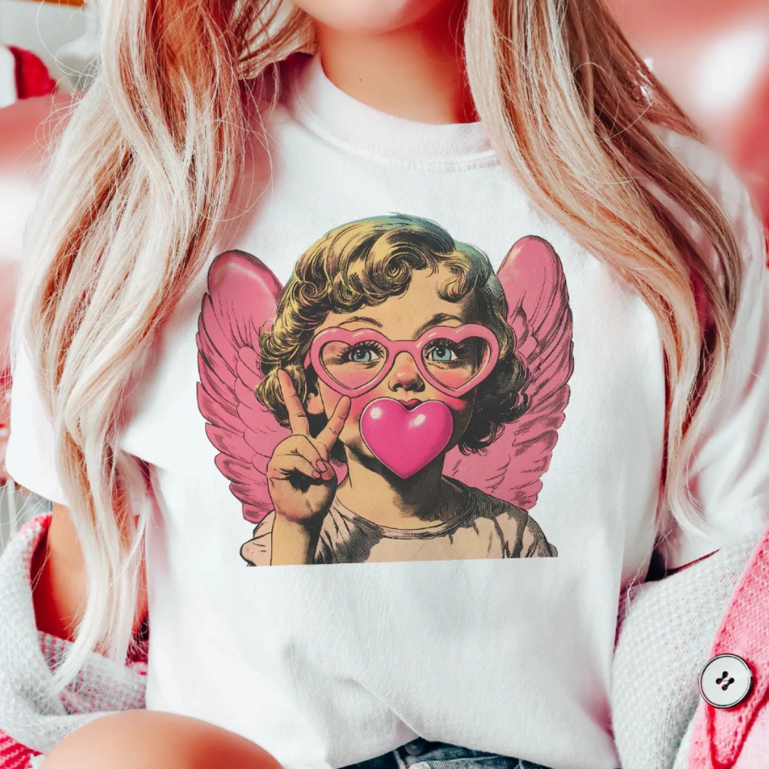 Online Exclusive | Bubblegum Cupid Valentine Graphic Tee in White Anti Pilling Treatment