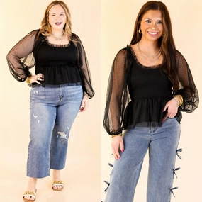 Modern Appeal Subtle Statement Smocked Bodice Top with Sheer Puff Sleeves in Black