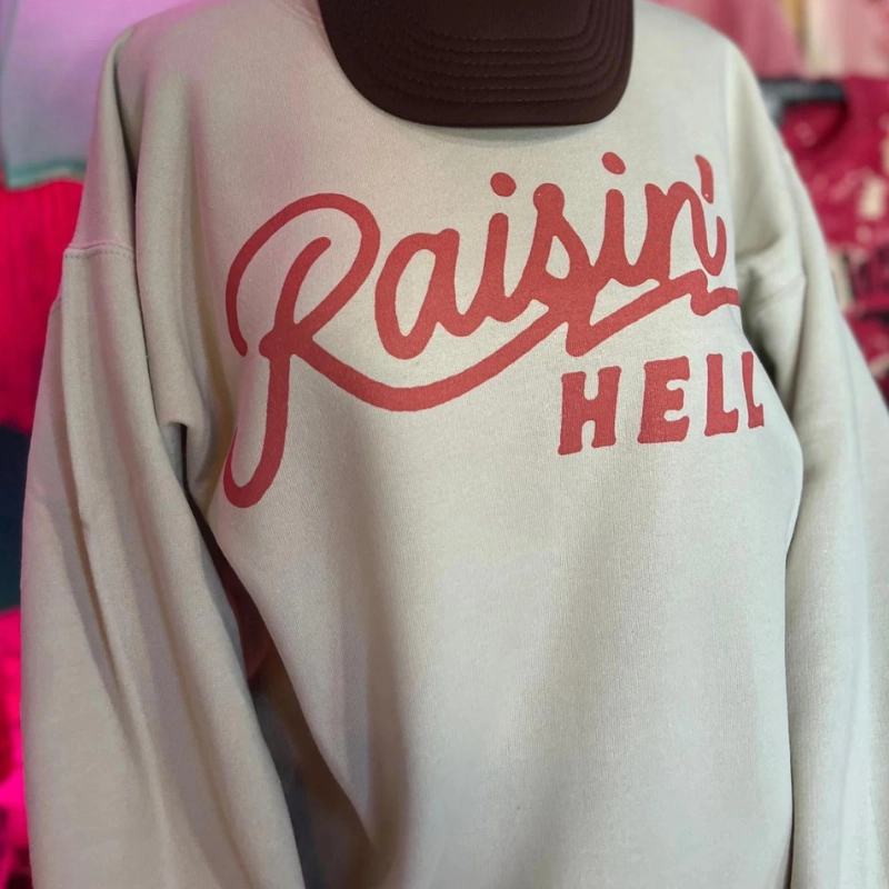 Minimal Comfort Online Exclusive | Raisin' Hell Long Sleeve Graphic Sweatshirt in Cream