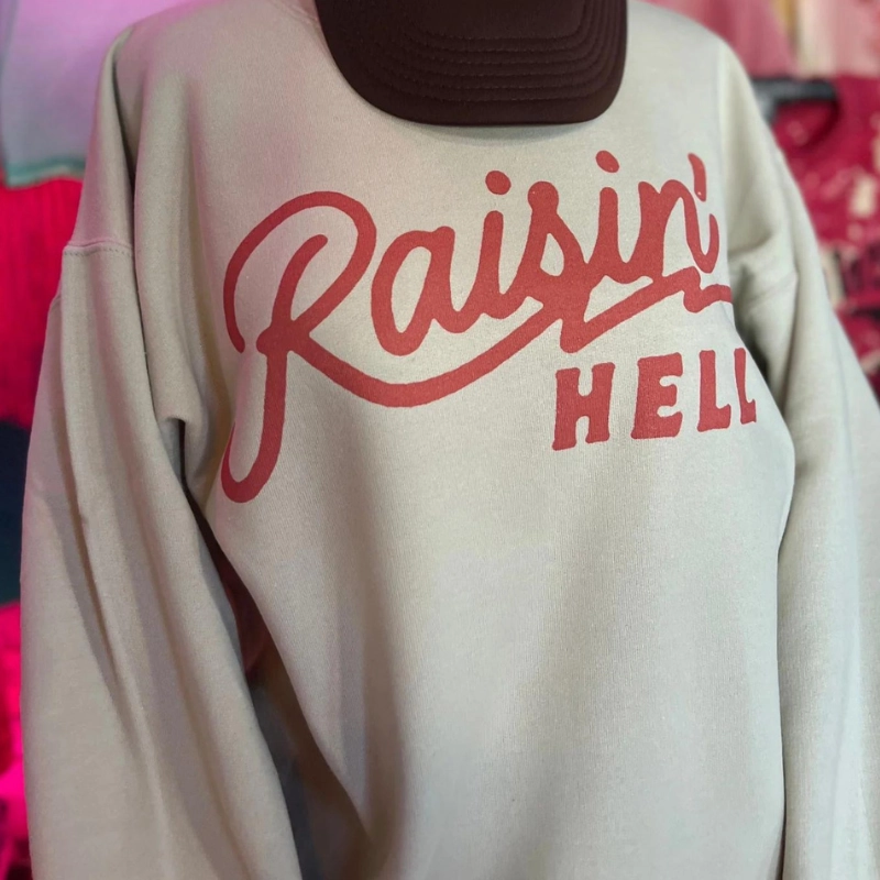 Urban Trend Look Stretch Waist Online Exclusive | Raisin' Hell Long Sleeve Graphic Sweatshirt in Cream