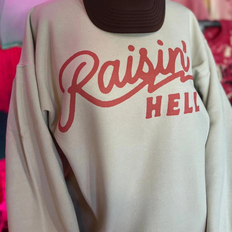 StretchComfortWeave Online Exclusive | Raisin' Hell Long Sleeve Graphic Sweatshirt in Cream