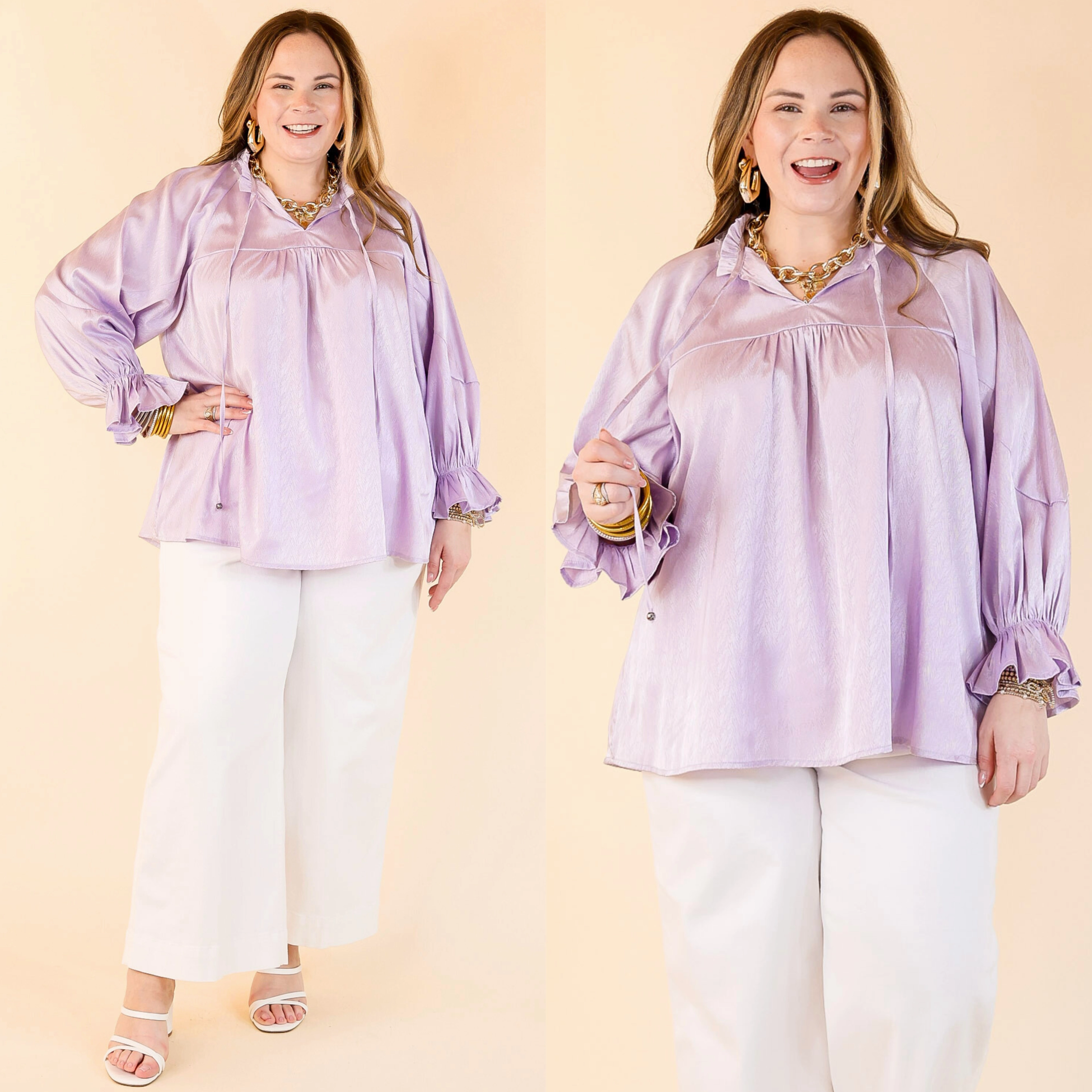 Sunset Situation Front Tie Keyhole Blouse in Lavender Purple Preppy Vibe