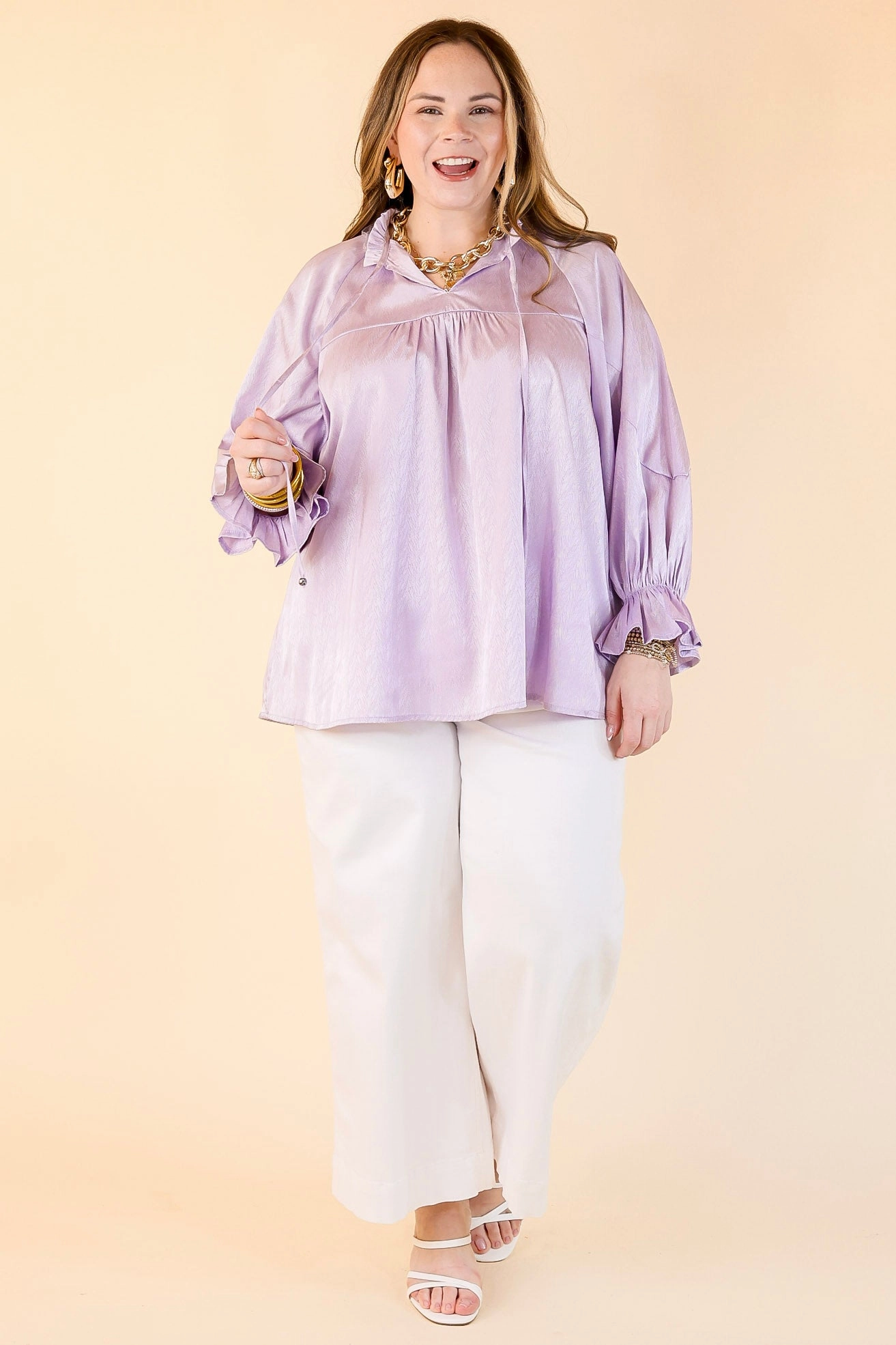 Sunset Situation Front Tie Keyhole Blouse in Lavender Purple Edgy Fashion Quick Dry Technology