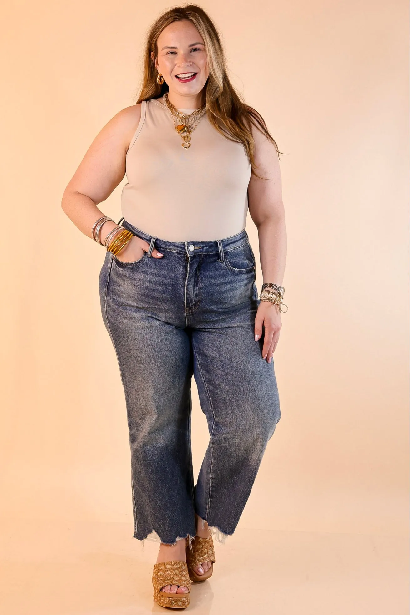 Sunshine State of Mind Tank Top Bodysuit in Beige Ultra Soft Texture