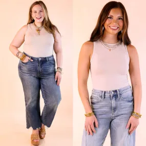 Sunshine State of Mind Tank Top Bodysuit in Beige Double Stitched Hem