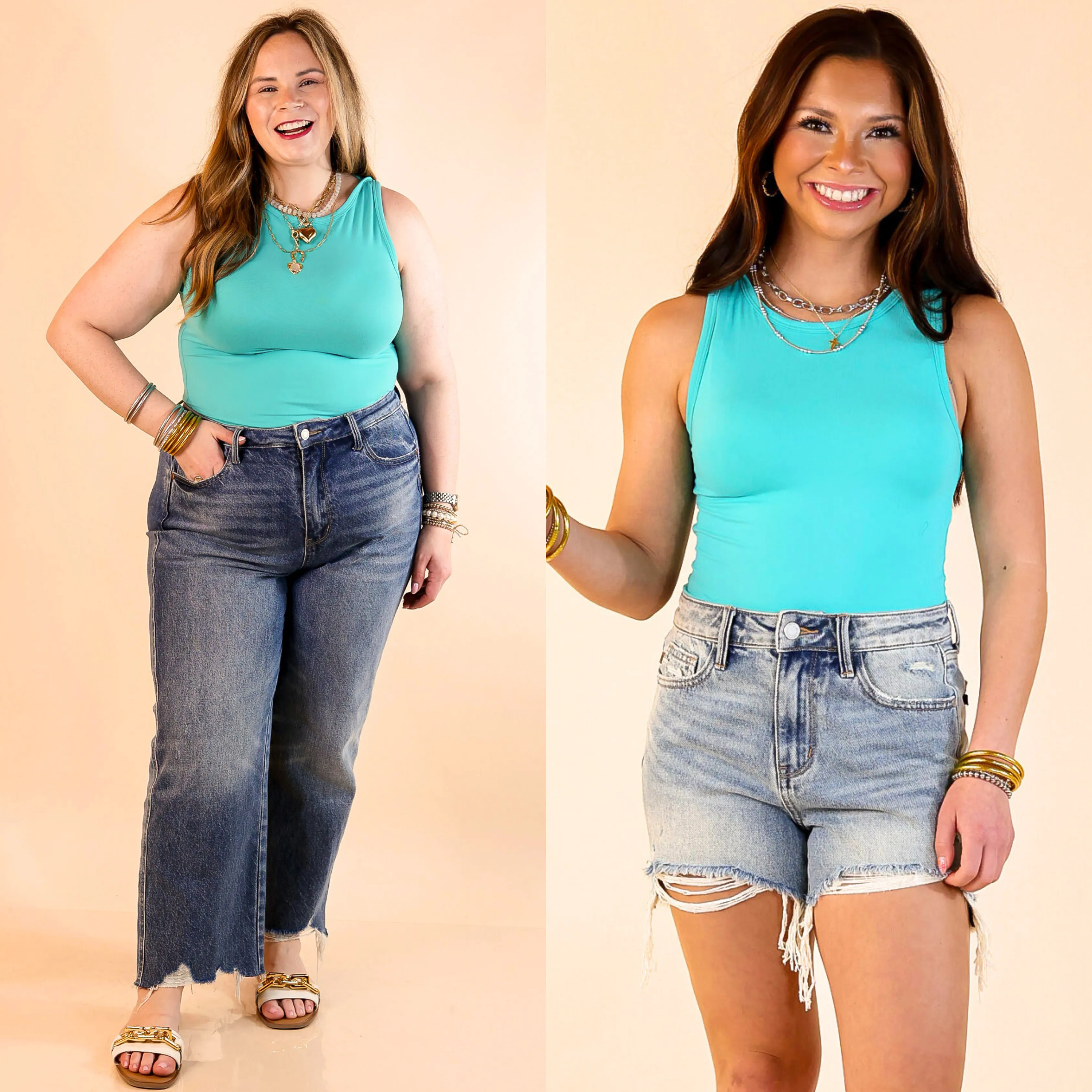 Sunshine State of Mind Tank Top Bodysuit in Turquoise Blue PortableOption
