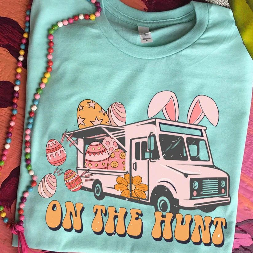 All Purpose Wear Online Exclusive | On The Hunt Easter Truck Graphic Tee in Mint Blue