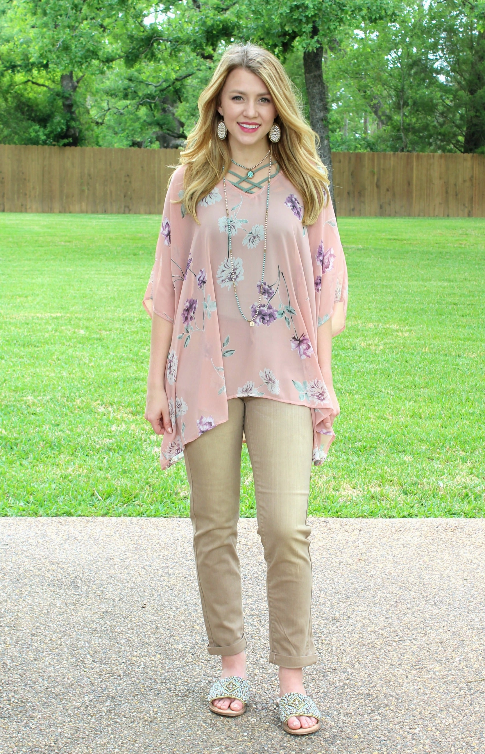 Sure Thing Sheer Floral Print Oversized Poncho Top in Dusty Pink Sporty Tee