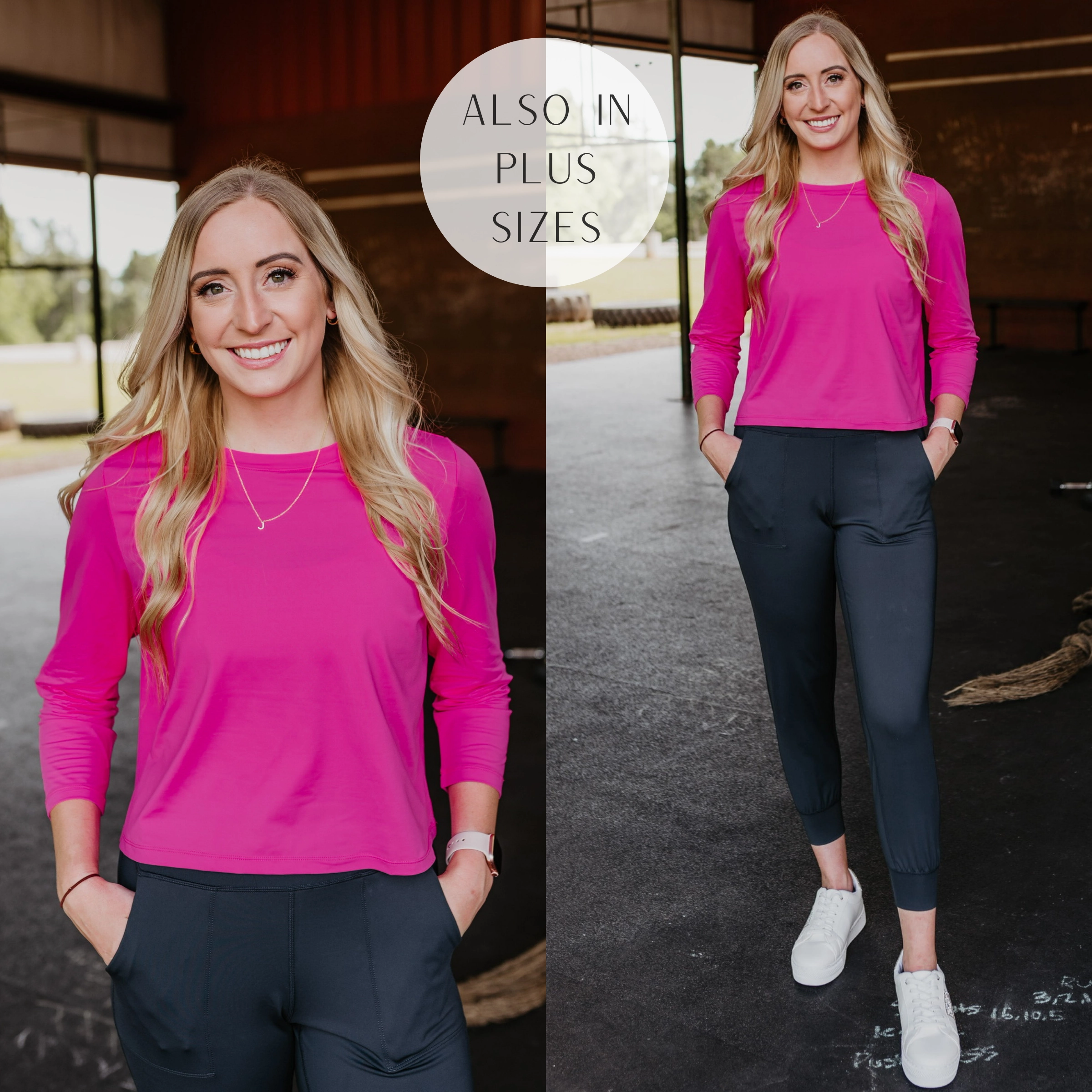 Soft Jersey Get Moving Long Sleeve Cropped Top in Fuchsia