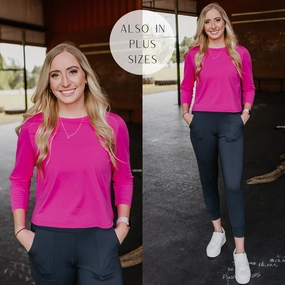 Zoom Proper Spring Glow Get Moving Long Sleeve Cropped Top in Fuchsia