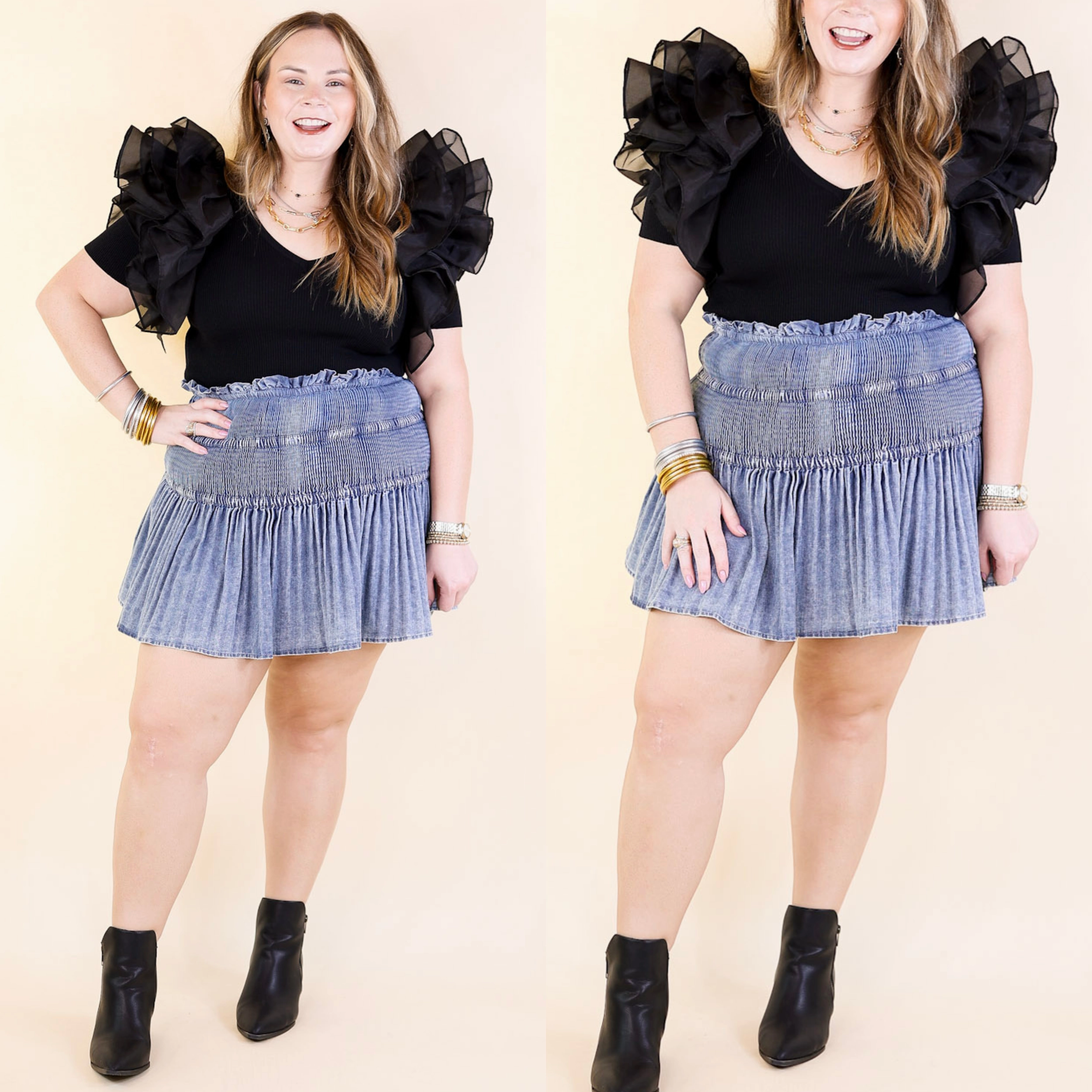 Sweetest Love Pleated Denim Skirt in Light Wash Smart Motion