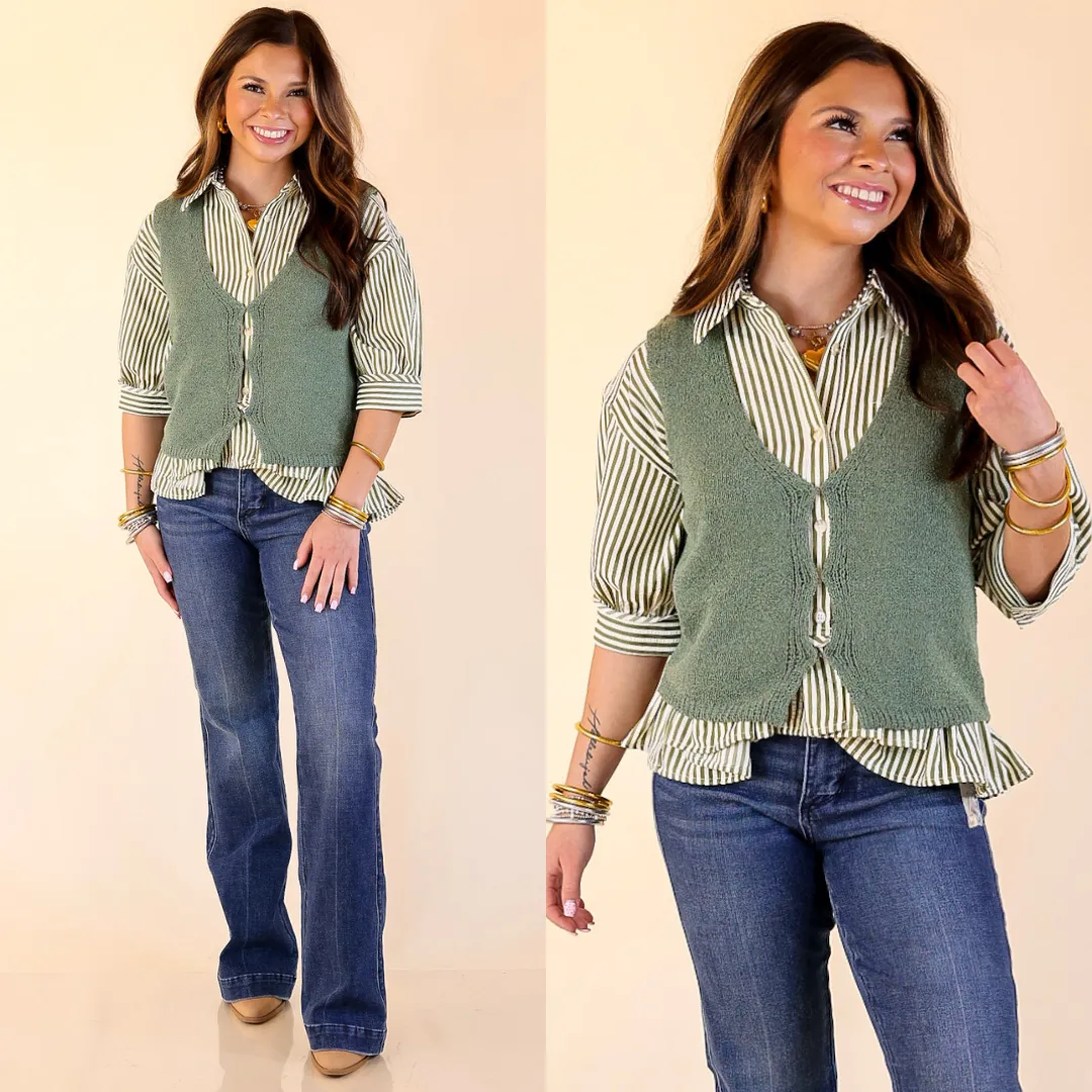 Everyday Staple Textured Knit Sweater Vest in Olive Green SeamlessKnitConstruction