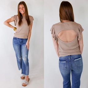 Coffee Date Knit Top With Ruffled Sleeves in Mocha Zero Waste Cozy Pajamas