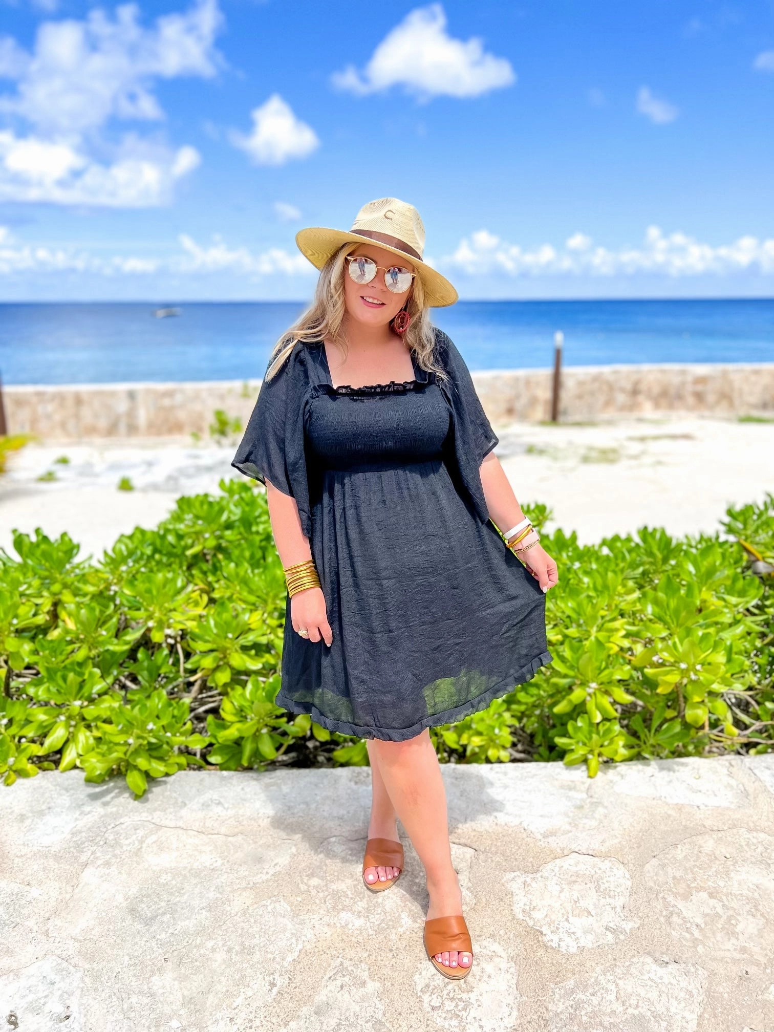 Last Chance Size Small and Large | Dream And Dance Smocked Bodice Dress in Black Night Charm Tribal Soul