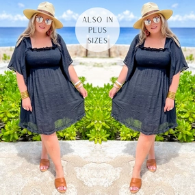 Comfortable Fashion NonRestrictiveCut Last Chance Size Small and Large | Dream And Dance Smocked Bodice Dress in Black