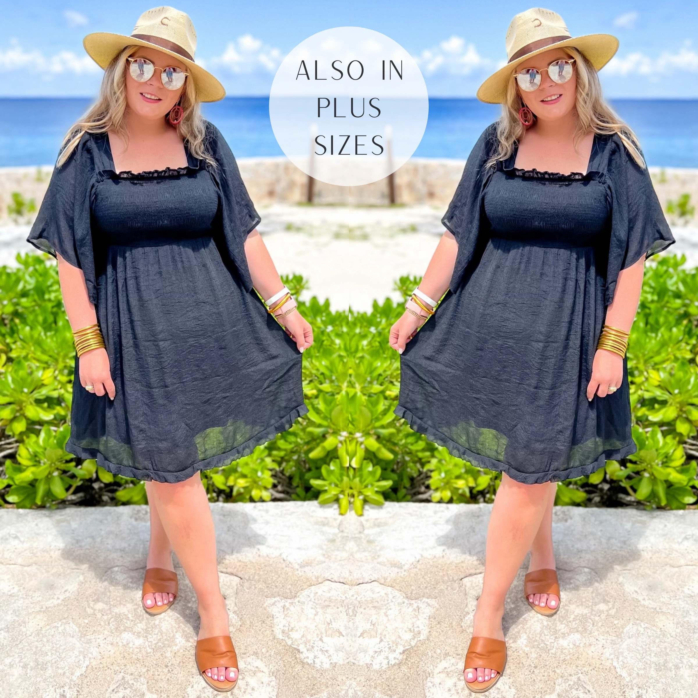 Comfortable Fashion NonRestrictiveCut Last Chance Size Small and Large | Dream And Dance Smocked Bodice Dress in Black