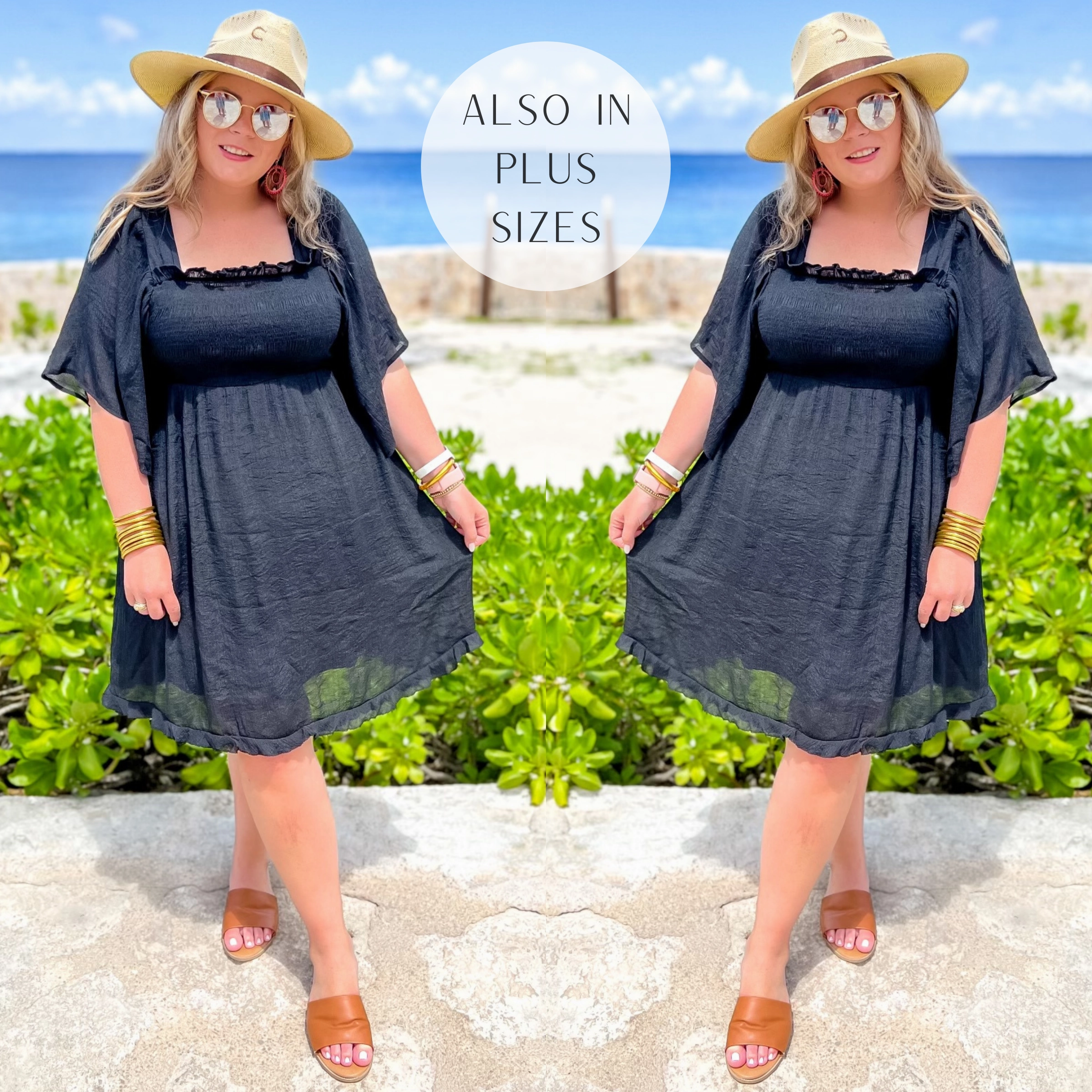 NonIrritatingSeams Last Chance Size Small and Large | Dream And Dance Smocked Bodice Dress in Black