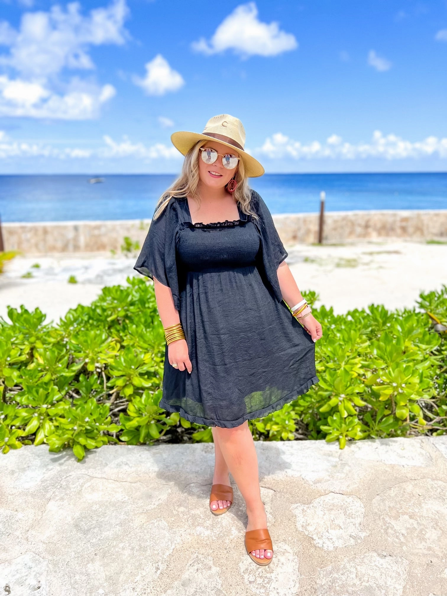 Last Chance Size Small and Large | Dream And Dance Smocked Bodice Dress in Black Simple Wear