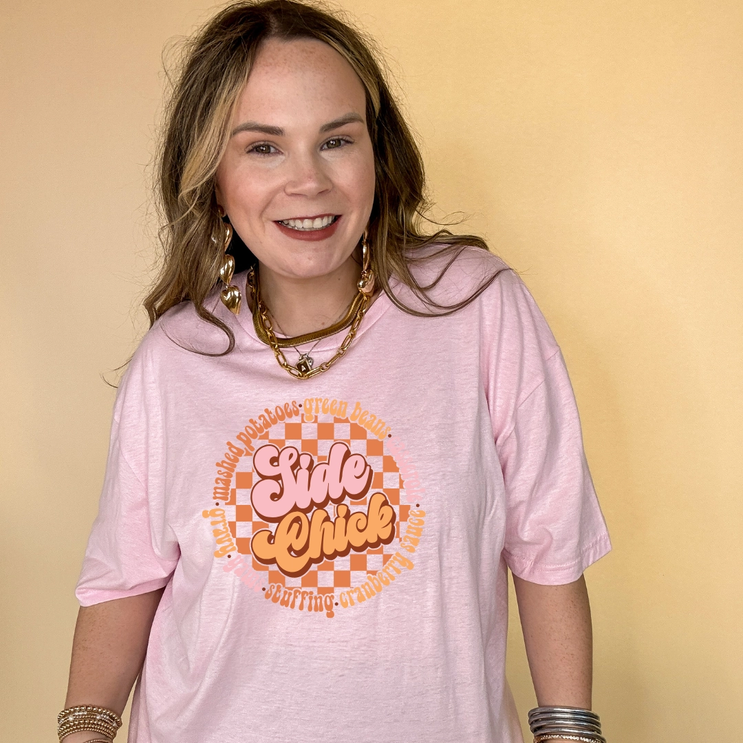 Cool and casual stain resistant coating Online Exclusive | Side Chick Thanksgiving Foods Graphic Tee in Multiple Color Options