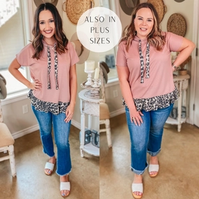 Take a Hike Short Sleeve Leopard Peplum Hoodie Top in Mauve Pink SplitHemDesign Strong Glow