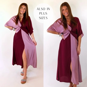 Take My Breath Away Front Knot Color Block Midi Dress in Purple Mix Sporty Jacket Boss Vibe