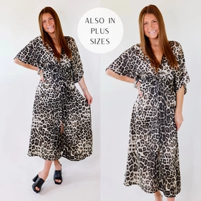Take My Breath Away Front Knot Leopard Print Midi Dress in Grey FlexibleCollarDesign Gentle Glow