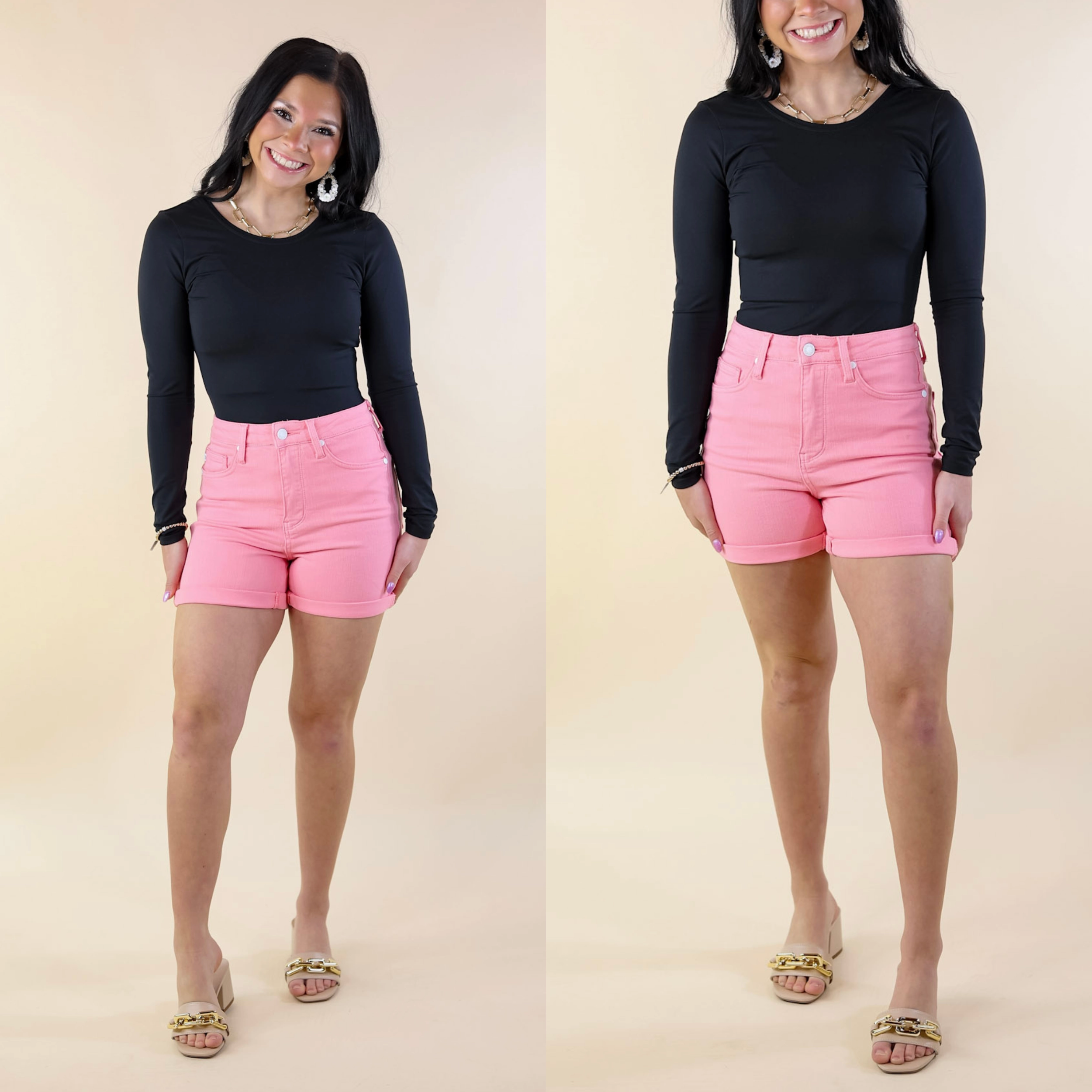 Judy Blue | Summer Break Garment Dyed Cuffed Shorts in Light Pink Wash Noble Grace LightweightTextile
