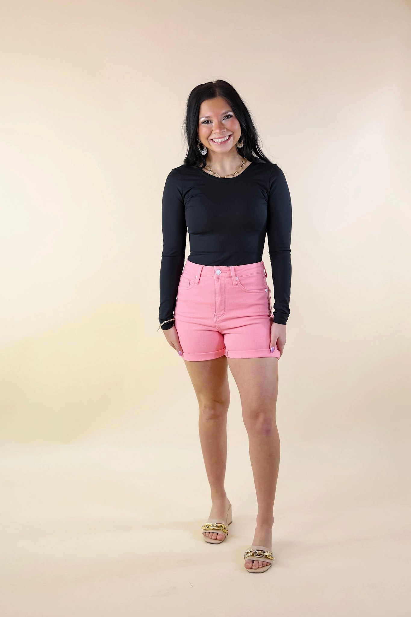 Judy Blue | Summer Break Garment Dyed Cuffed Shorts in Light Pink Wash Cloud Core