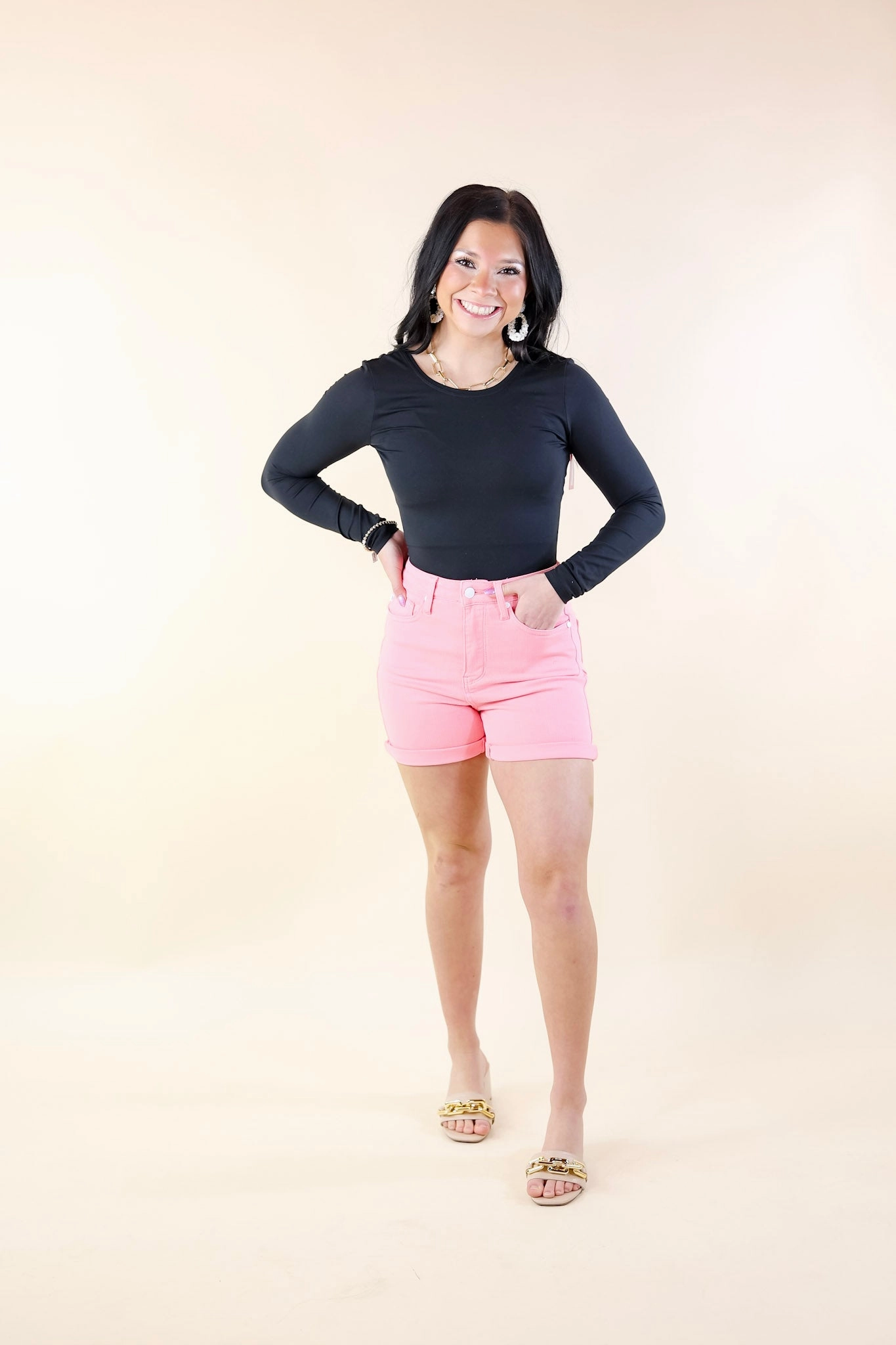 All-Day Fit Tulle Soul Judy Blue | Summer Break Garment Dyed Cuffed Shorts in Light Pink Wash