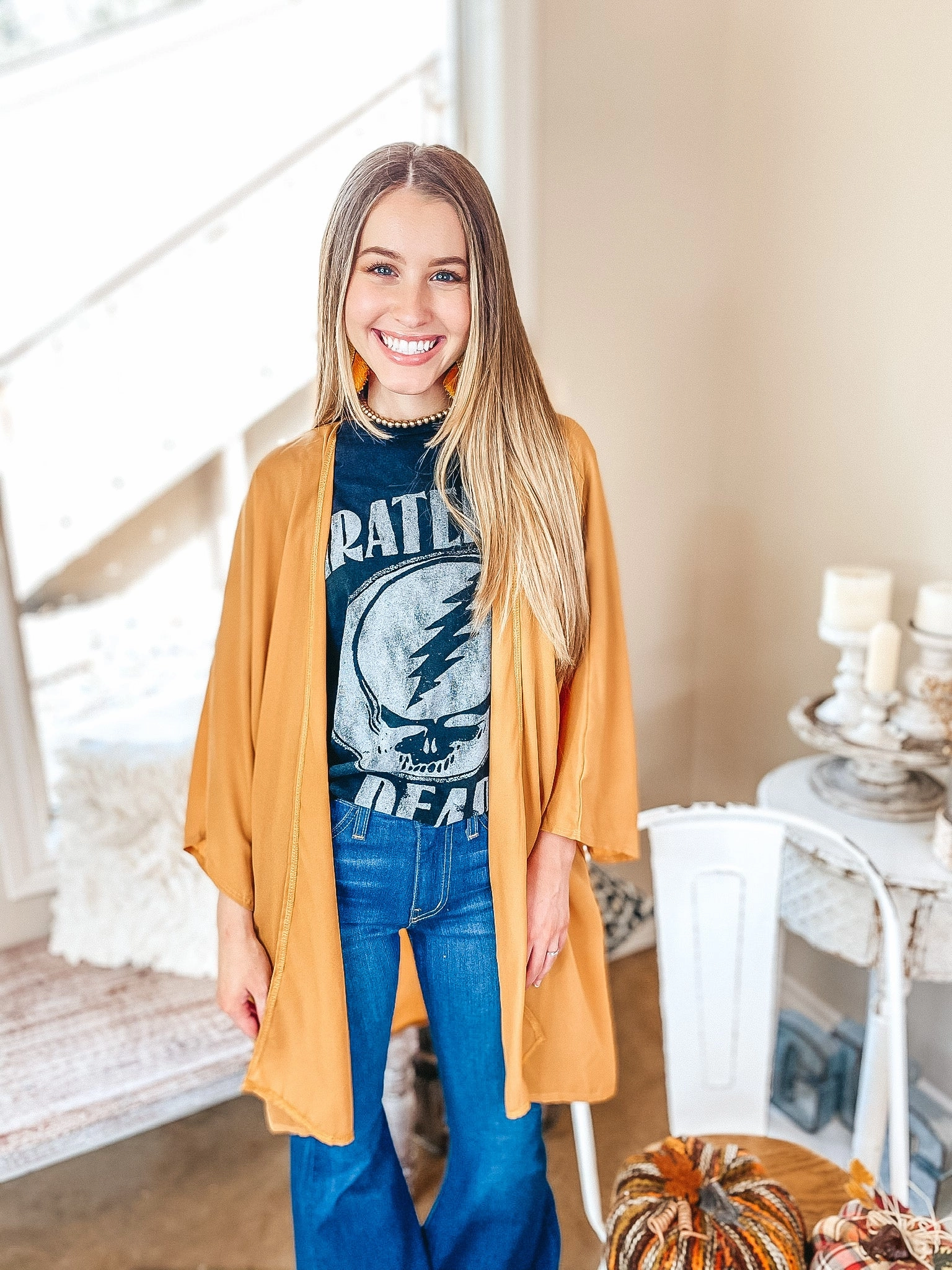 Last Chance Size Small & Medium | Like a Melody Solid Sheer Kimono in Mustard Yellow UVProtectionFinish Athleisure Cool