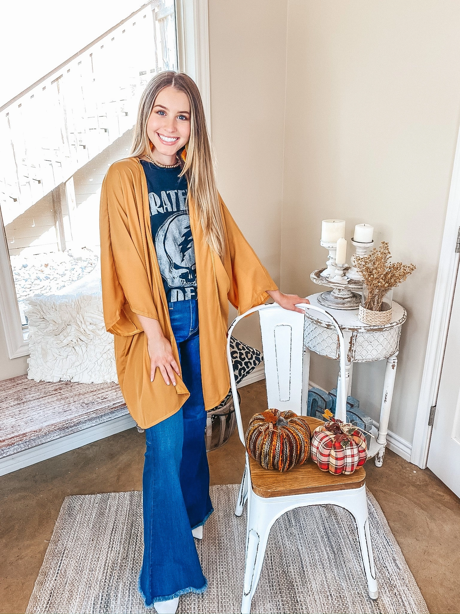 Last Chance Size Small & Medium | Like a Melody Solid Sheer Kimono in Mustard Yellow DoubleStitched