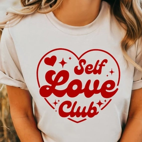 Online Exclusive | Self Love Club Red Heart Graphic Tee in Cream Contrast Inner Binding