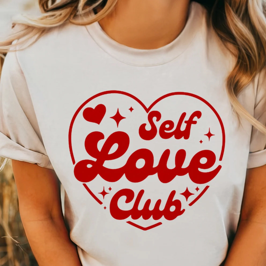 Online Exclusive | Self Love Club Red Heart Graphic Tee in Cream Contrast Inner Binding