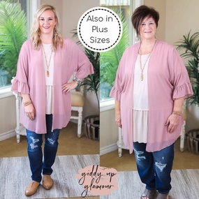 Tell Me About It Sheer Kimono with Ruffle Sleeves in Dusty Rose Pink Smooth Yarn LightweightDesign