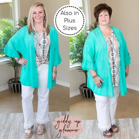 ReflectiveDetails Tell Me About It Sheer Kimono with Ruffle Sleeves in Mint