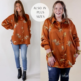 Tell Me Something Good Cheetah Print Long Sleeve Button Up Top in Camel Brown Wind Block Casual Style