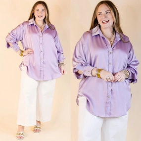 Winter Fashion Cooling Core Technology Tell Me Something Good Long Sleeve Button Up Top in Lavender Purple