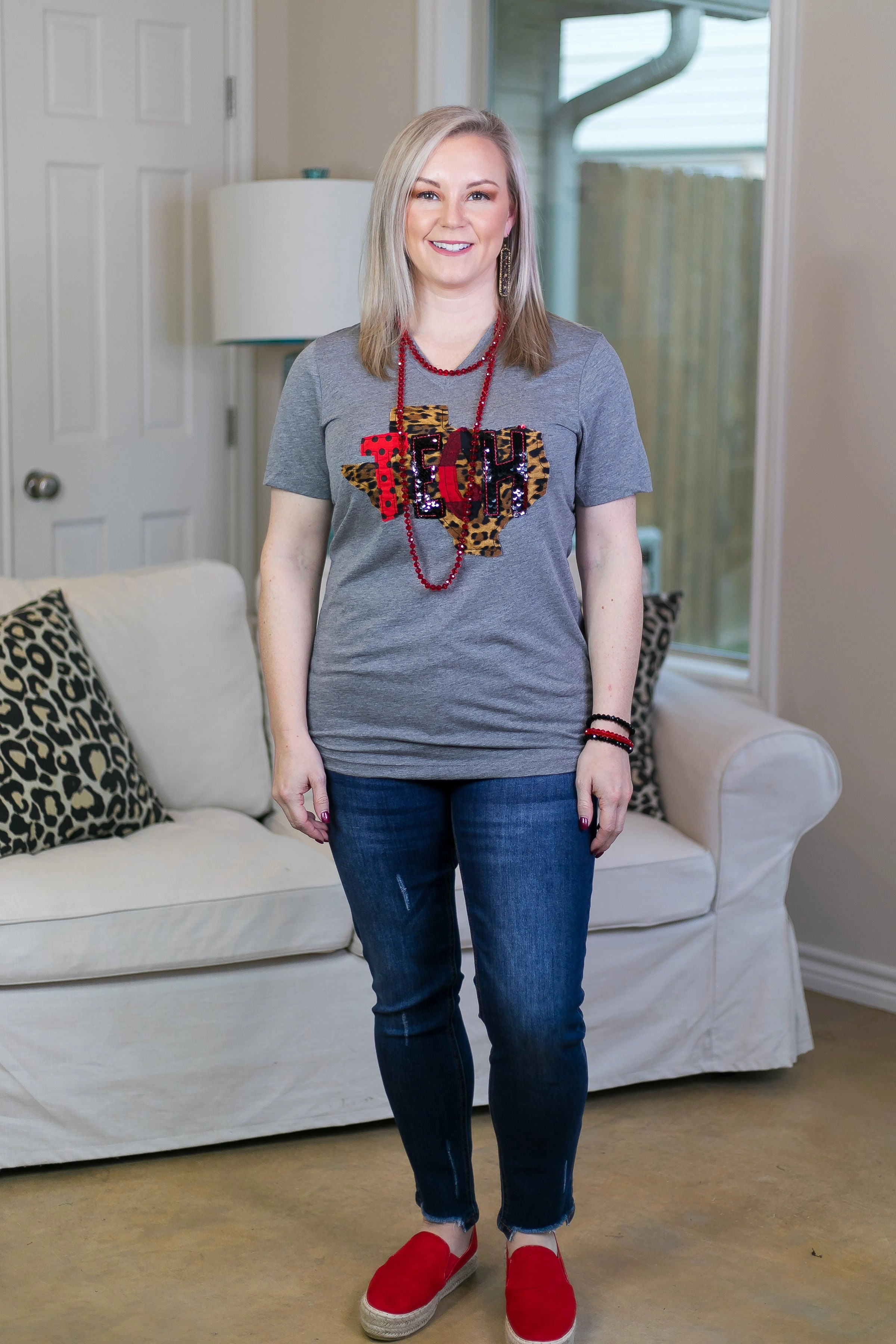 Non Irritating Label VentilatedMesh Last Chance Size Small & 3XL | Texas Tech Short Sleeve Tee with Hand Sewn Letters in Heather Grey