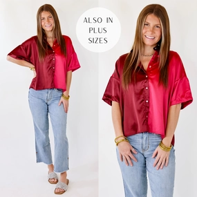 Athletic Wear Meant To Be Happy Button Up Color Block Satin Top in Fuchsia Mix