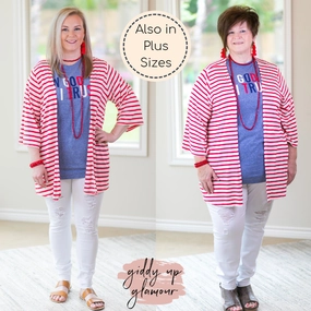 CrossBackStructure Last Chance Size Small | Living For It Stripe Cardigan with 3/4 Sleeves in Red