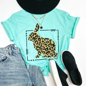 The Bunny Hop Leopard Print Bunny Easter Graphic Tee in Mint Lightweight Vest Web Glow